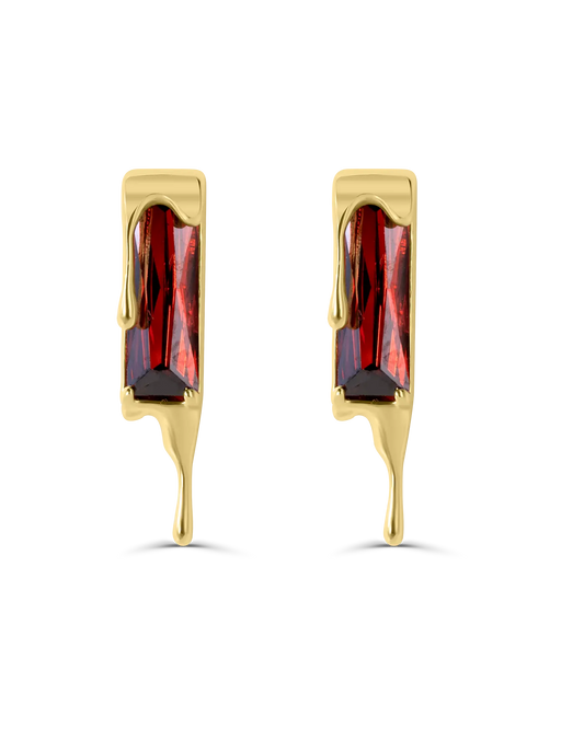 Auksiniai auskarai su raudonu cirkonio kristalu