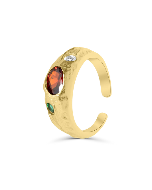 Išskirtinis sidabro žiedas su akmenukais dengtas auksu.